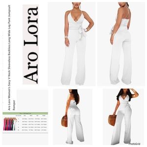 Aro Lora 2XL plus size white v neck wide leg jumpsuit NWOT